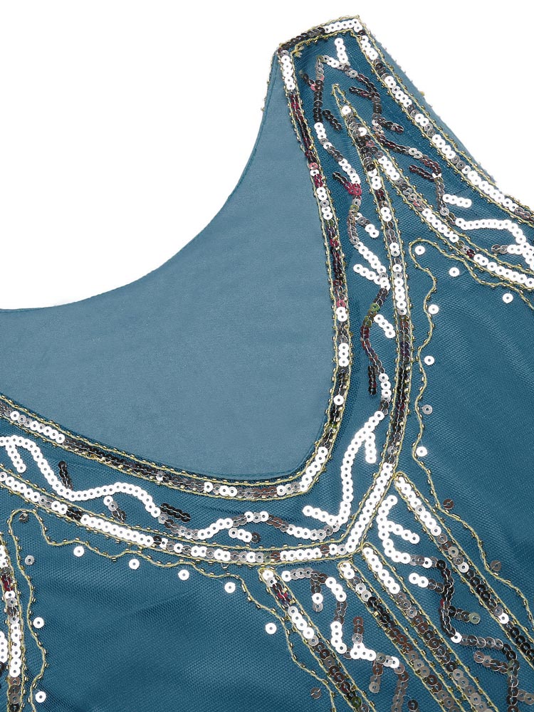 Lake Blue 1920s Beaded Fringed Dress