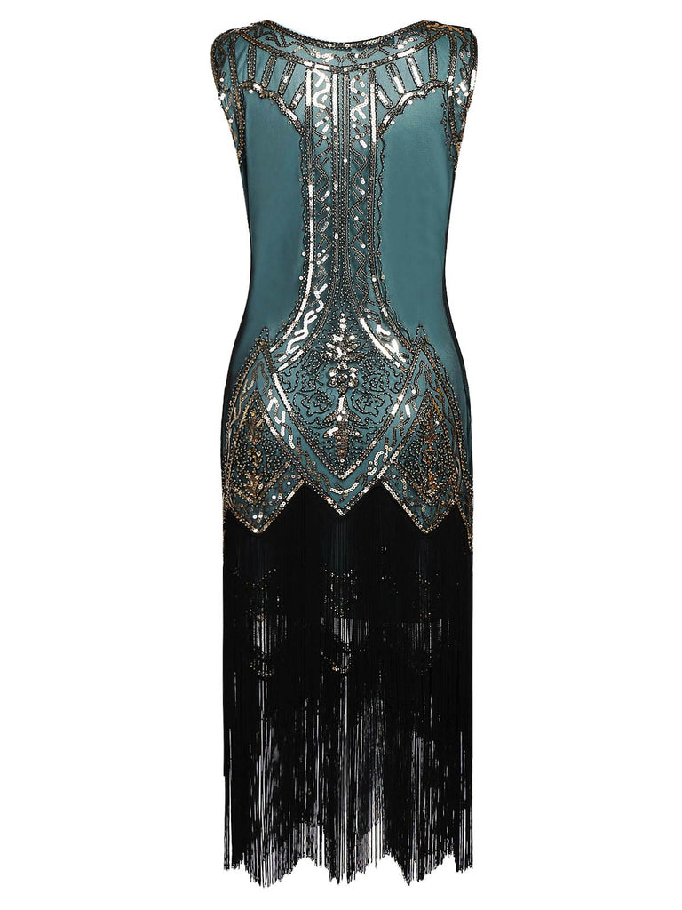 [US Warehouse] Blue 1920s Beaded Fringed Dress