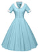 1950s Solid Turndown Collar Swing Dress