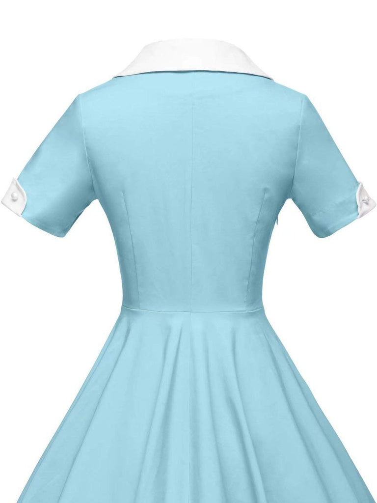 1950s Solid Turndown Collar Swing Dress