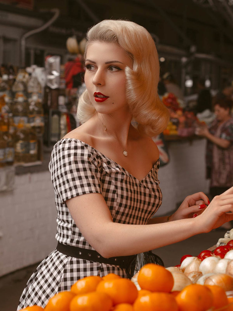 Black 1950s Plaid Swing Dress