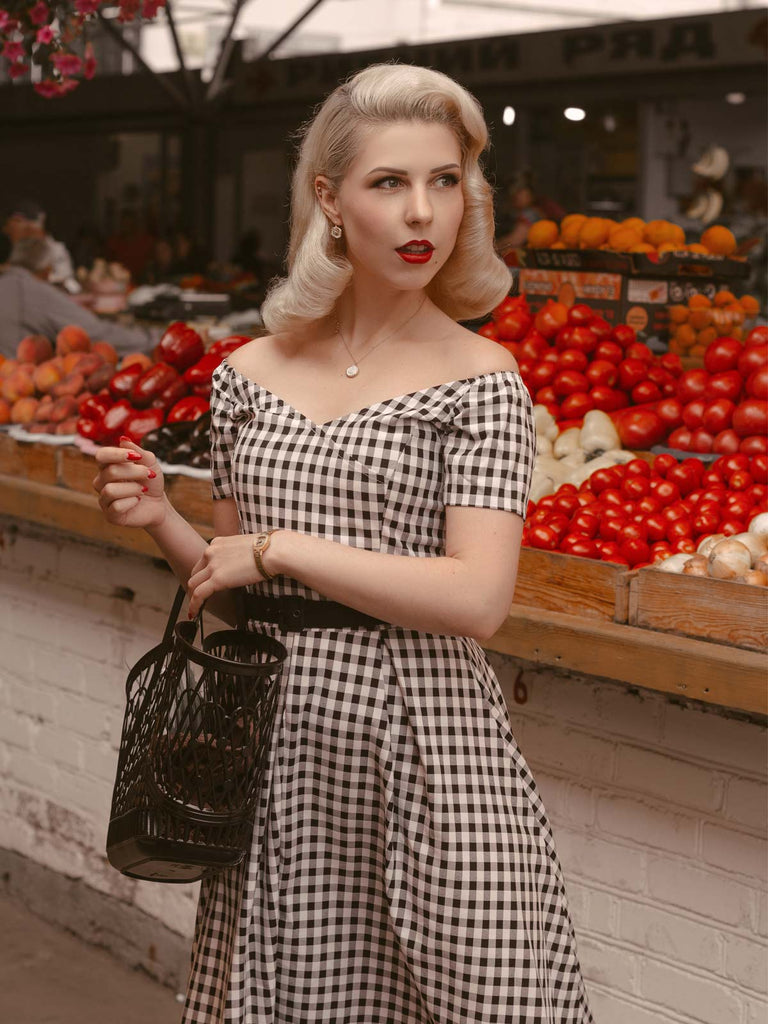 Black 1950s Plaid Swing Dress
