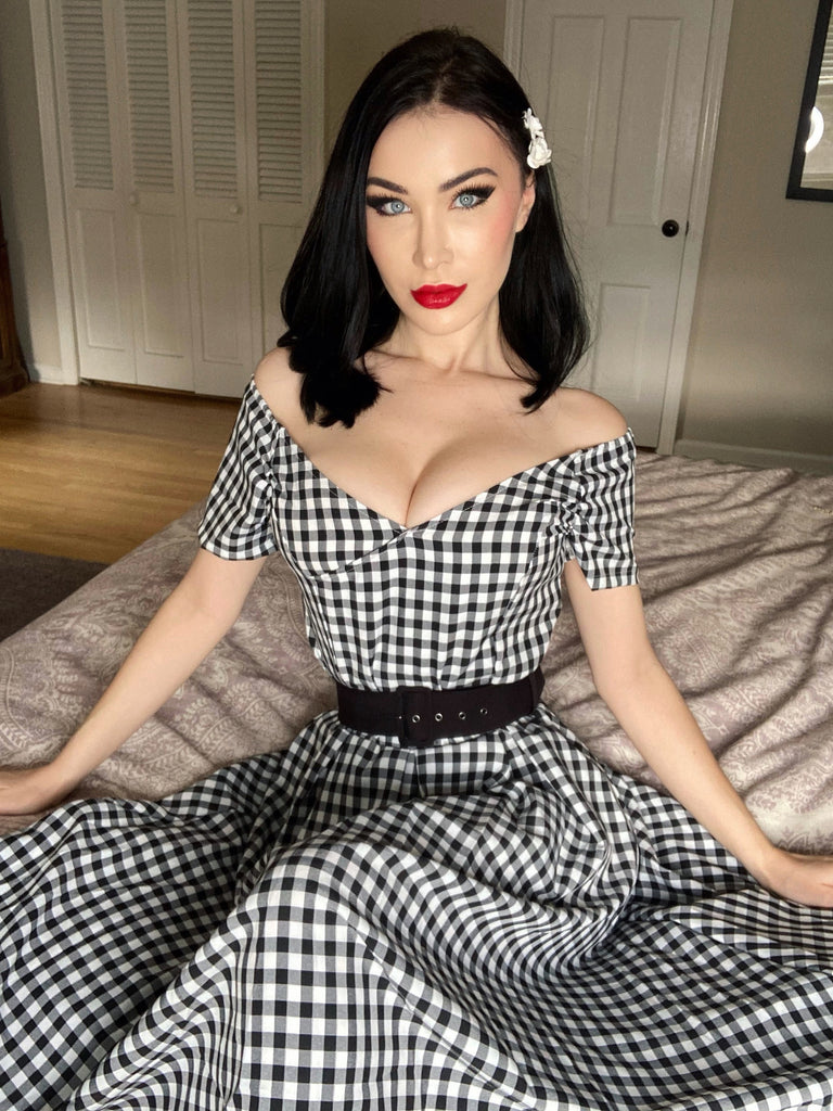 Black 1950s Plaid Swing Dress