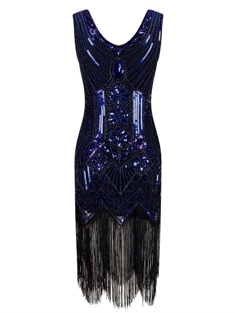 [US Warehouse] Blue 1920s Beaded Fringed Flapper Dresses