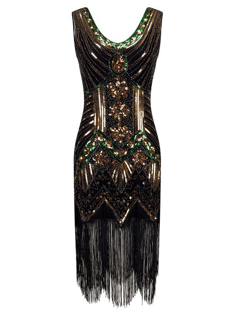 [US Warehouse] Gold 1920s Beaded Fringed Flapper Dresses
