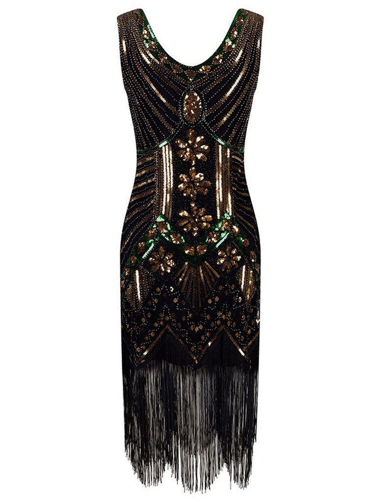 [US Warehouse] Gold 1920s Beaded Fringed Flapper Dresses | Retro Stage