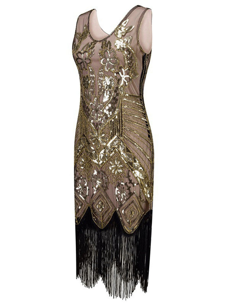 [US Warehouse] 1920s Floral Beaded Flapper Dress | Retro Stage