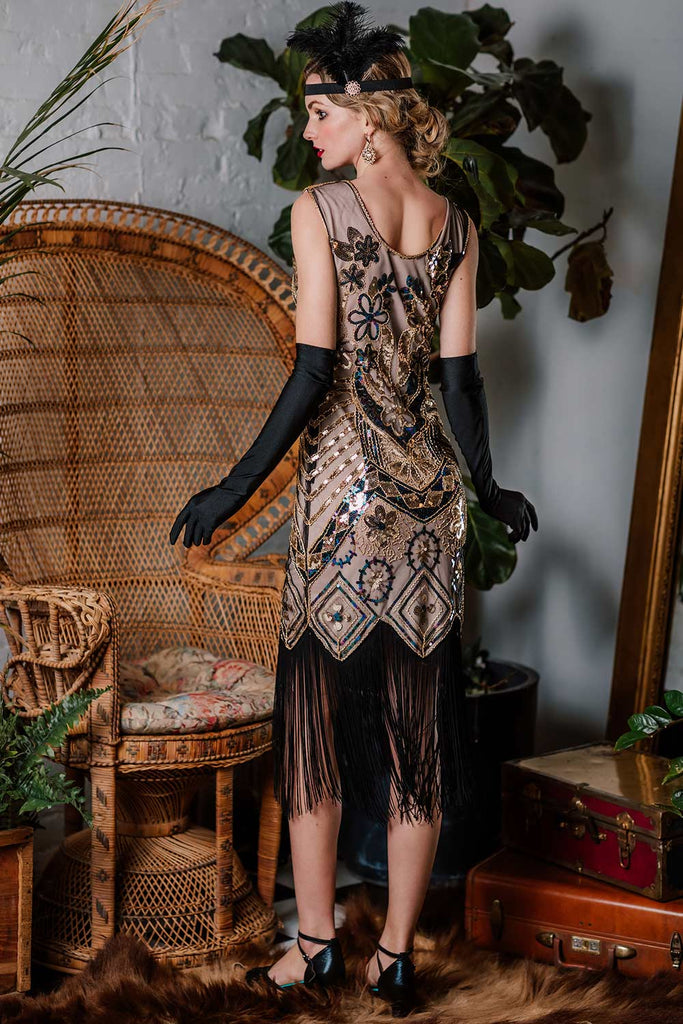 [US Warehouse] 1920s Floral Beaded Flapper Dress