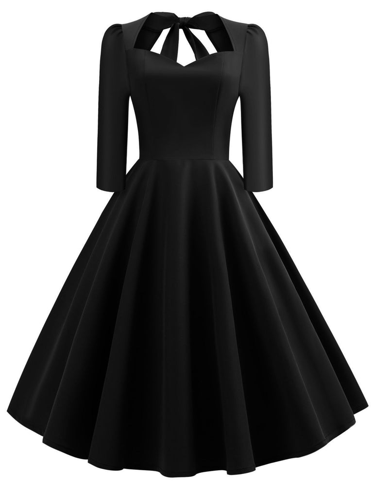 1950s Solid 3/4 Sleeve Dress