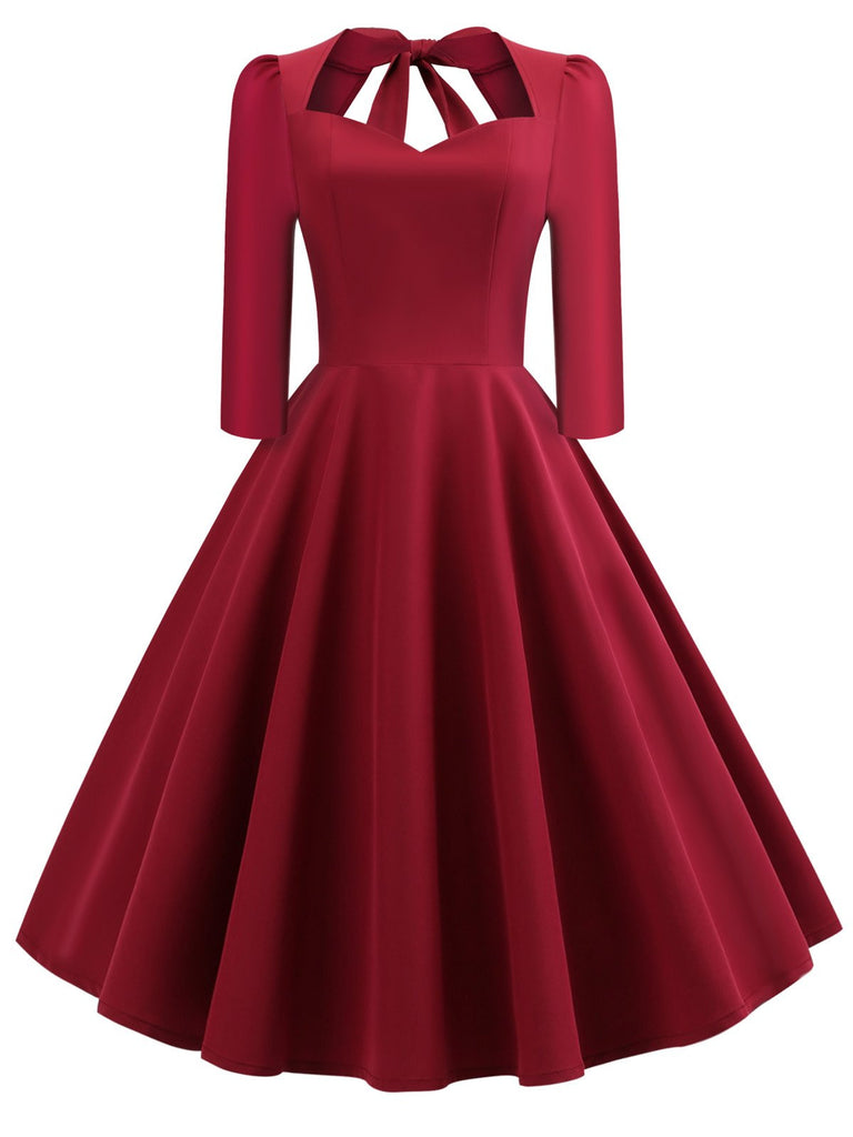 [US Warehouse] 1950s Solid 3/4 Sleeve Dress