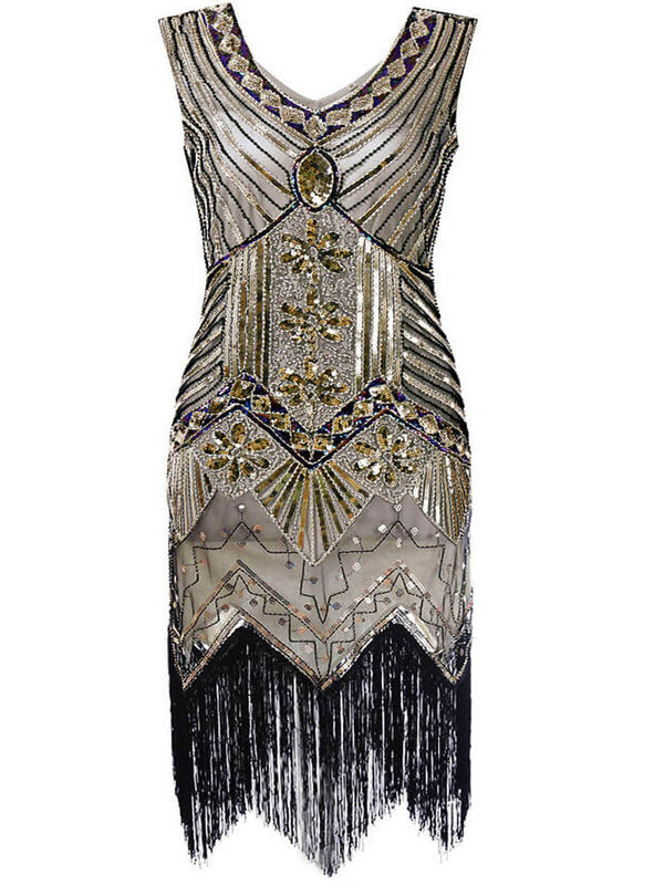 [US Warehouse] Champagn Plus Size 1920s Sequined Dress | Retro Stage