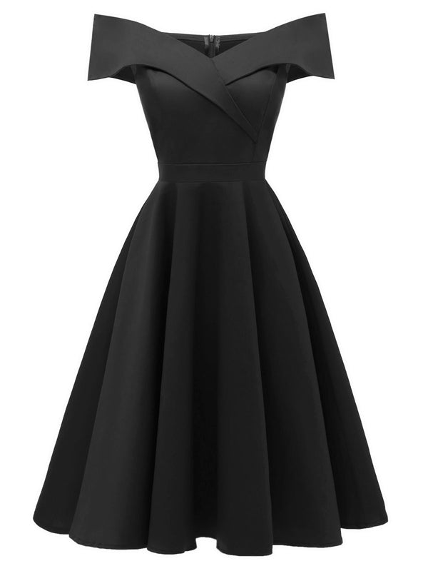 Vintage A-line Off Shoulder Cocktail Black Dress