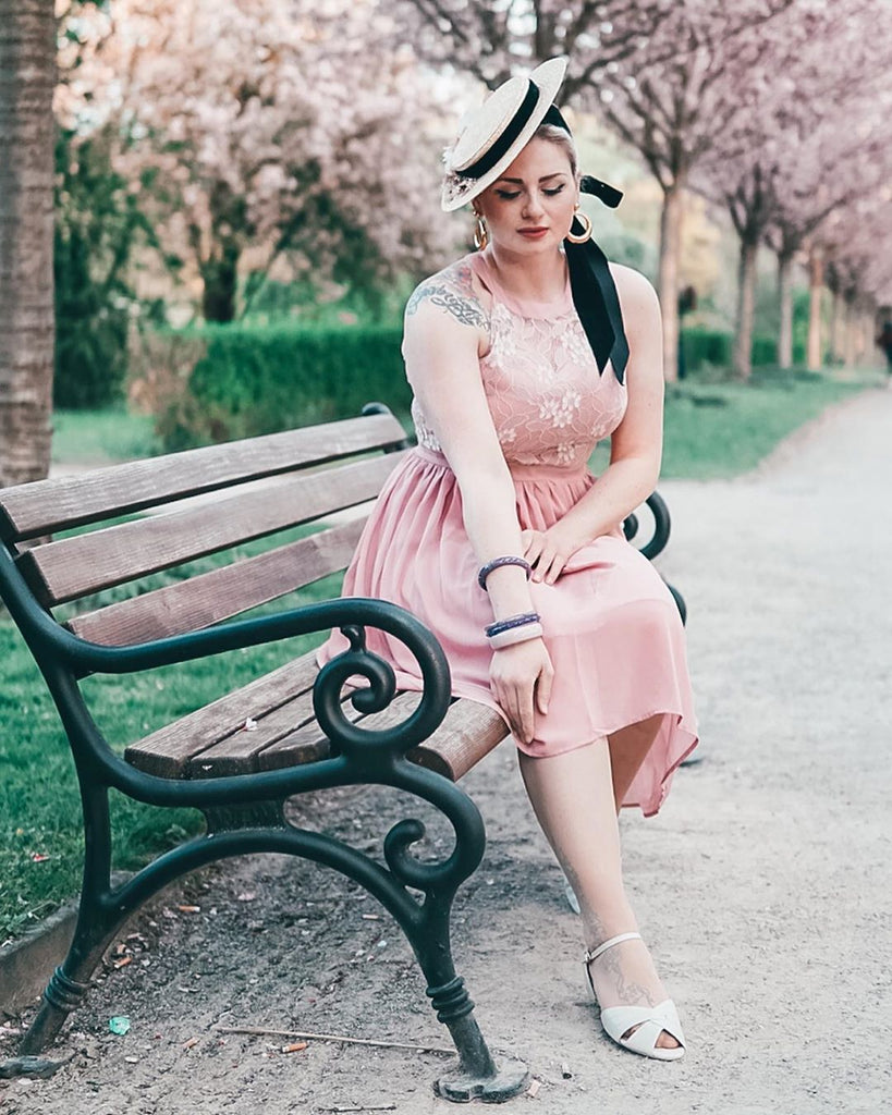Pink 1950s Floral Lace Swing Dress