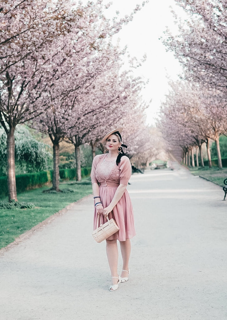 Pink 1950s Floral Lace Swing Dress