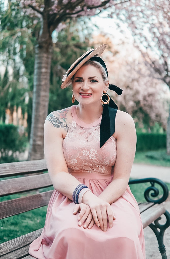 Pink 1950s Floral Lace Swing Dress