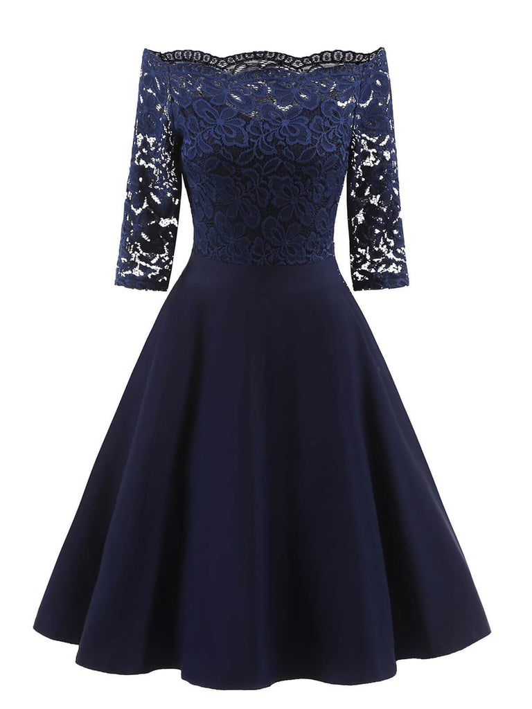 1950s Lace Off Shoulder Dress