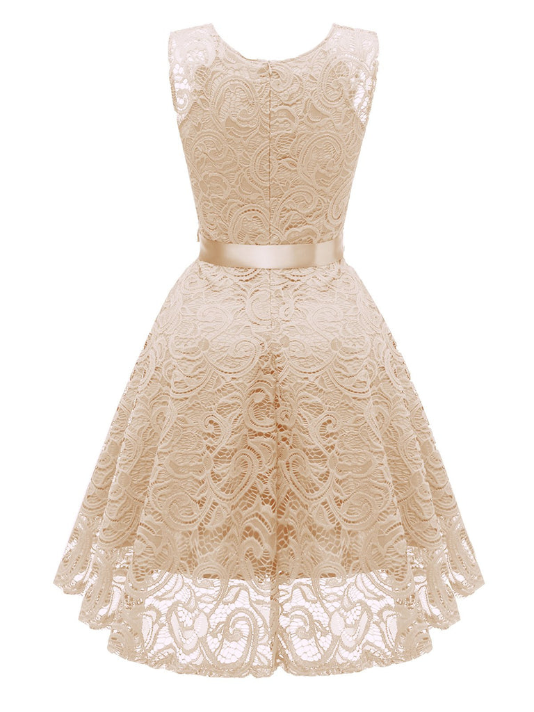 1950s Lace V Neck Bow Dress