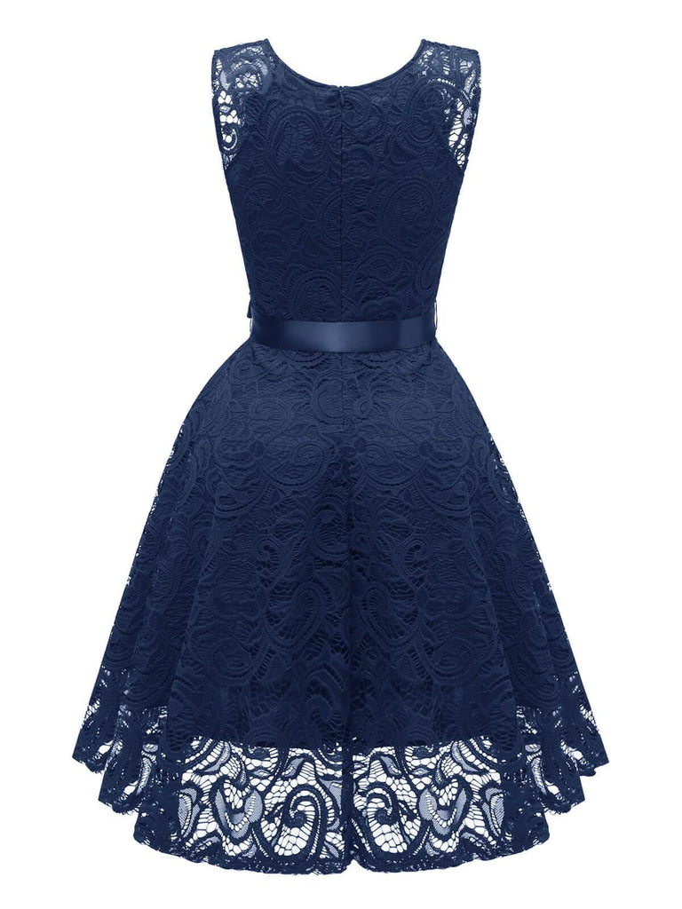 1950s Lace V Neck Bow Dress