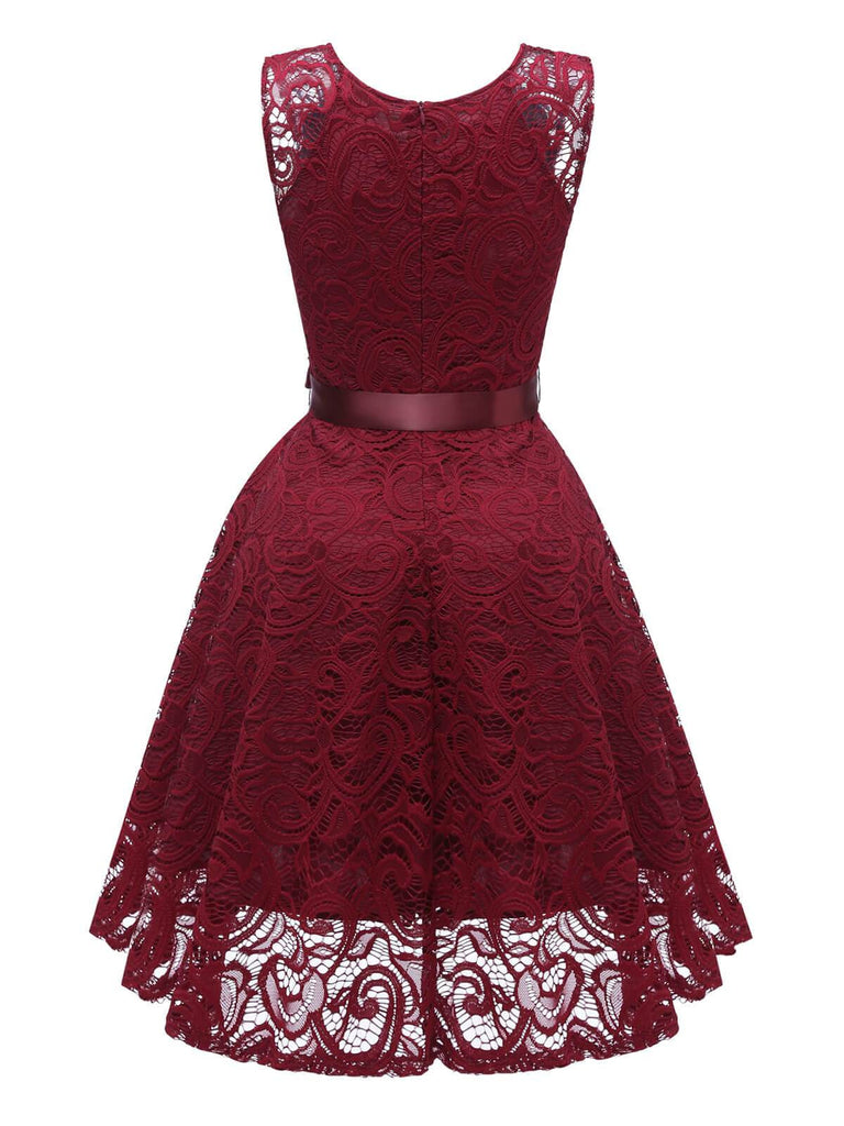 1950s Lace V Neck Bow Dress