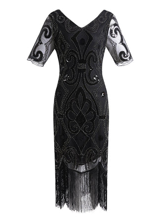 Silver 1920s Sequin Fringe Gatsby Dress