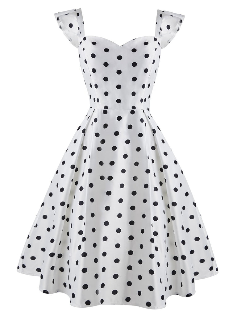 White 1950s Sweetheart Polka Dot Dress