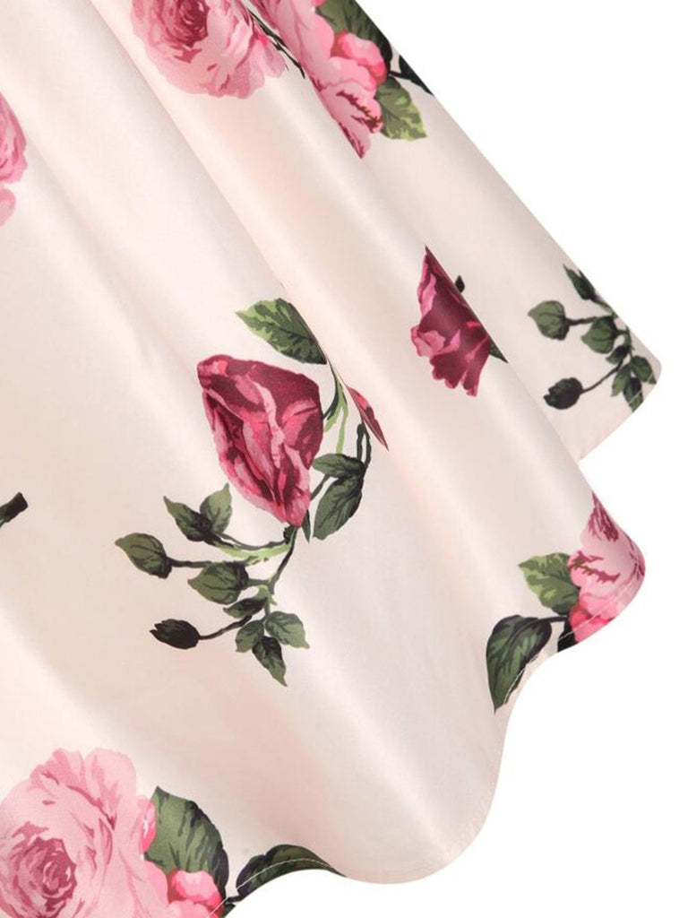 [US Warehouse] Pink 1950s Rose Floral Swing Dress