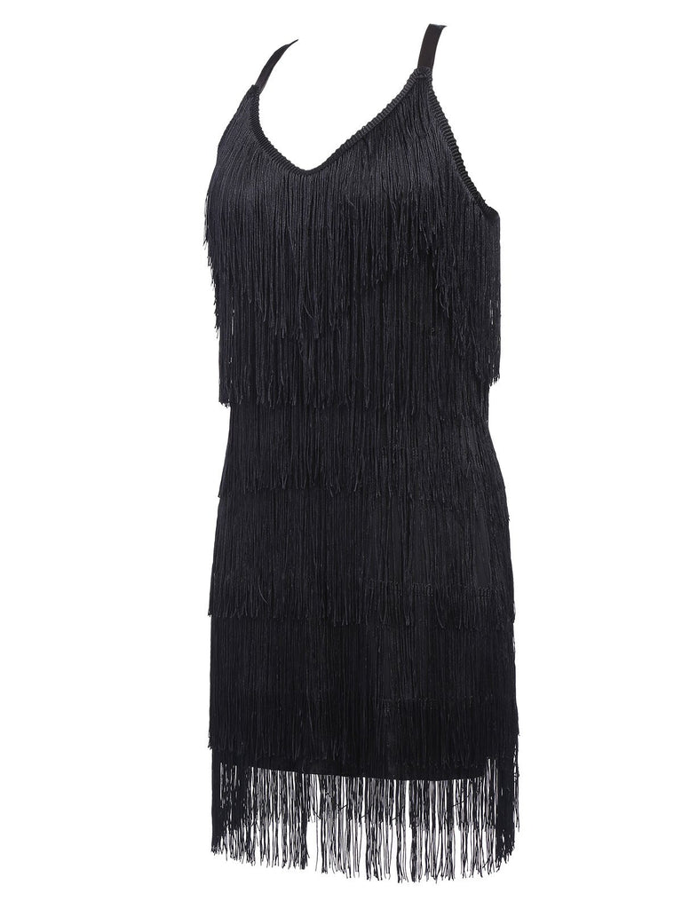 [US Warehouse] Black 1920s Back Bow Tassel Flapper Dress