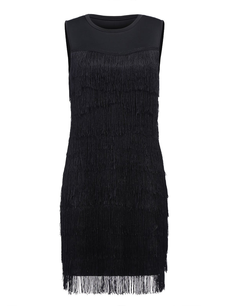 Black 1920s Sequin Tassel Flapper Dress