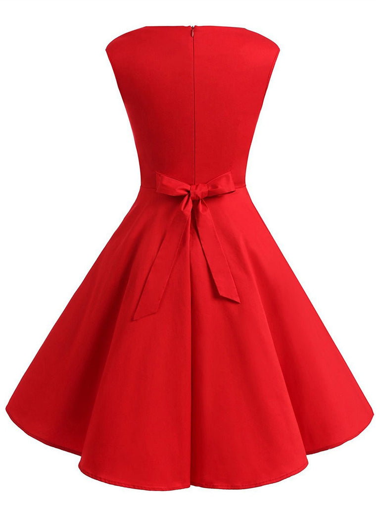 Red 1950s Sweetheart Swing Dress