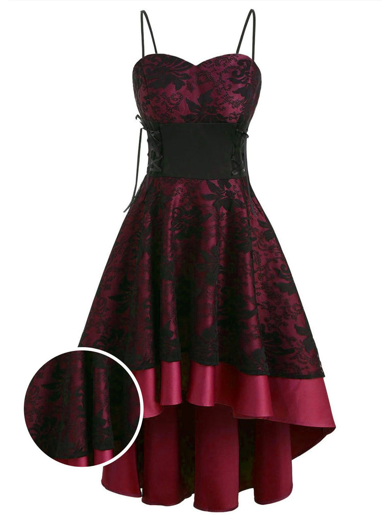 1950s Patchwork High Low Hem Strap Dress