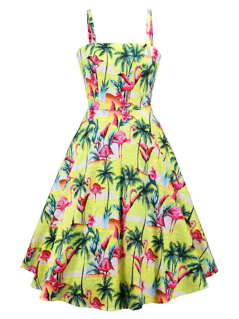 Yellow 1950s Flamingo Swing Dress