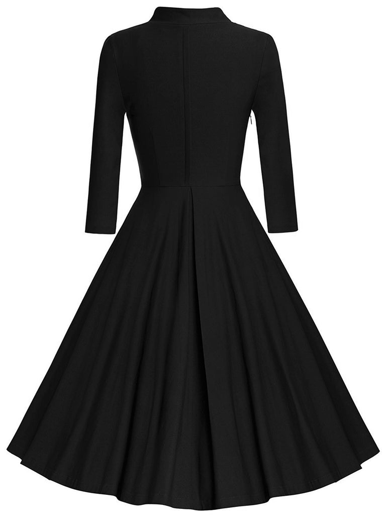 1950s Solid Long Sleeve Swing Dress Retro Stage