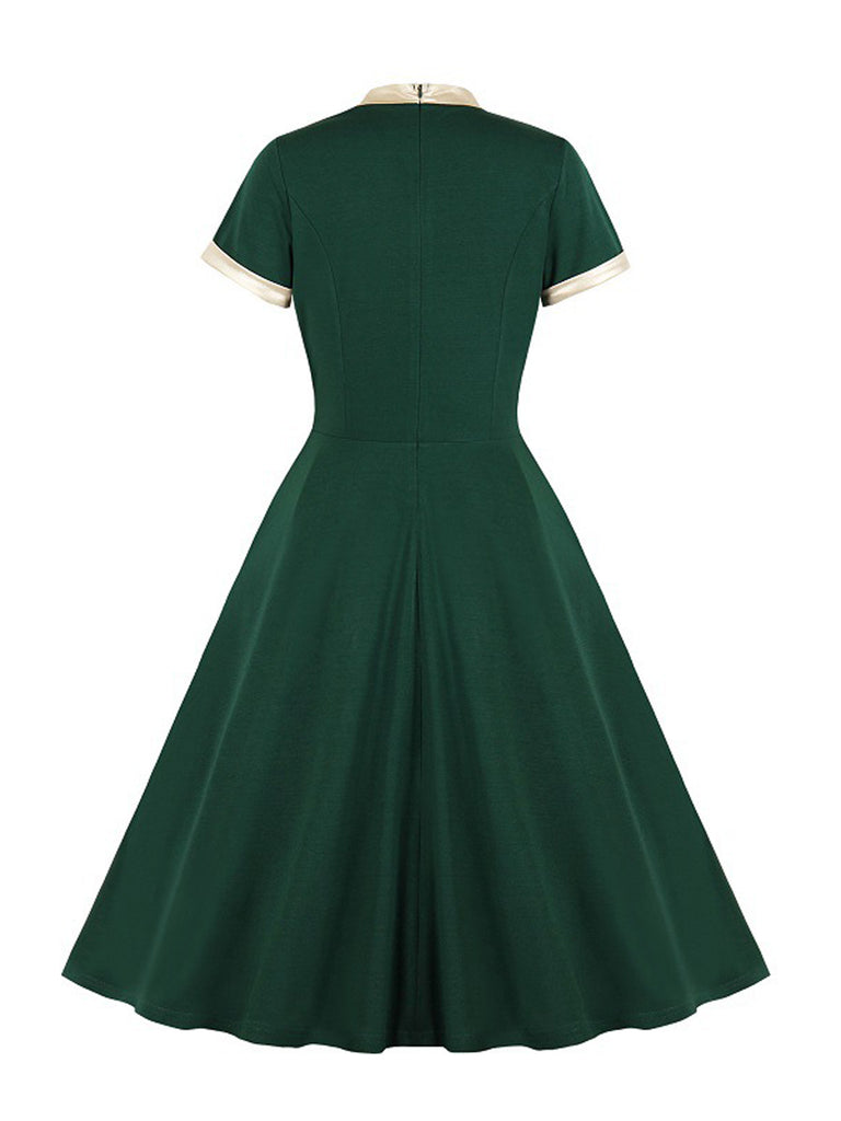 1950s Stand Collar Bow Swing Dress