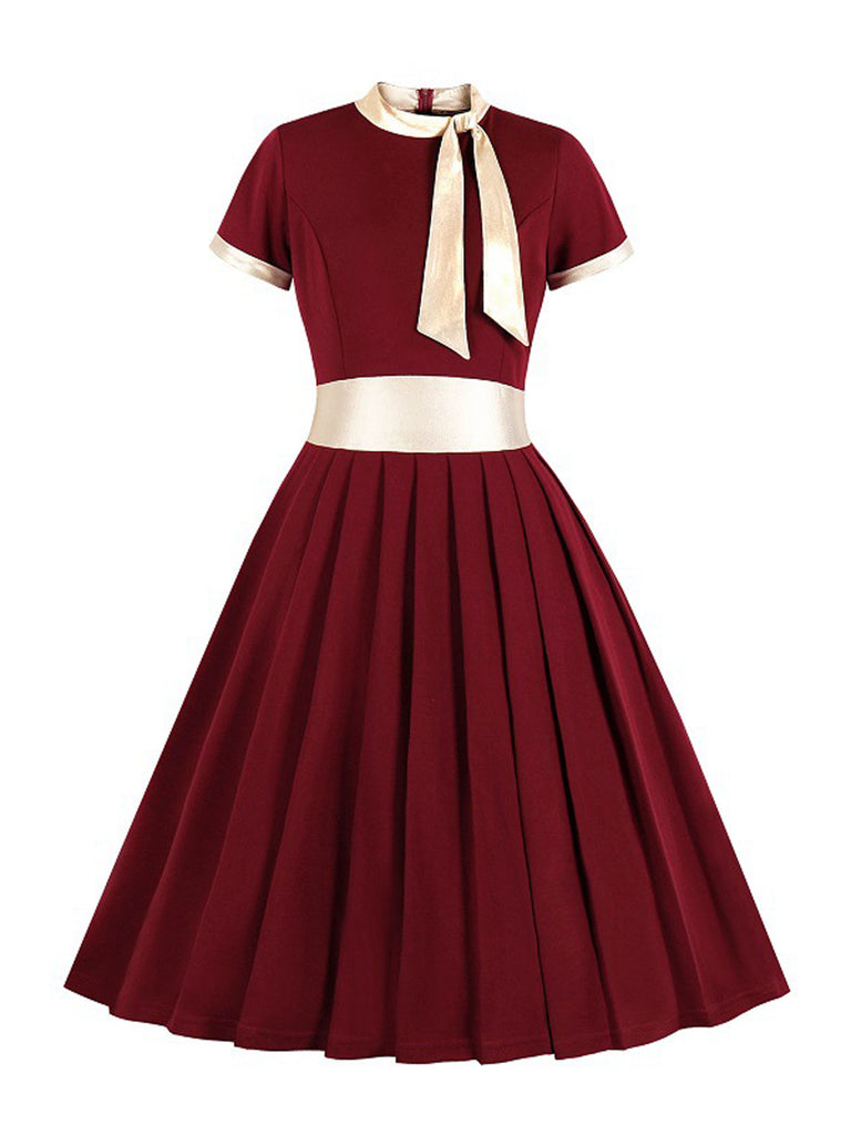 1950s Stand Collar Bow Swing Dress
