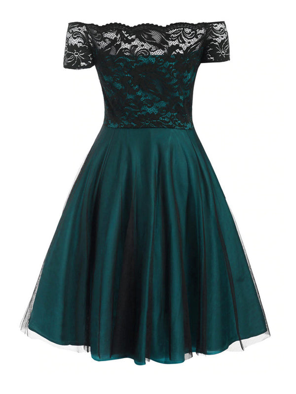 [Plus Size] 1950s Off Shoulder Lace Dress | Retro Stage