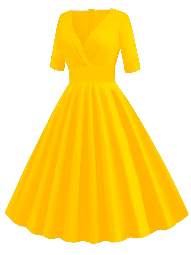 1950s Solid Sweetheart Fold Swing Dress