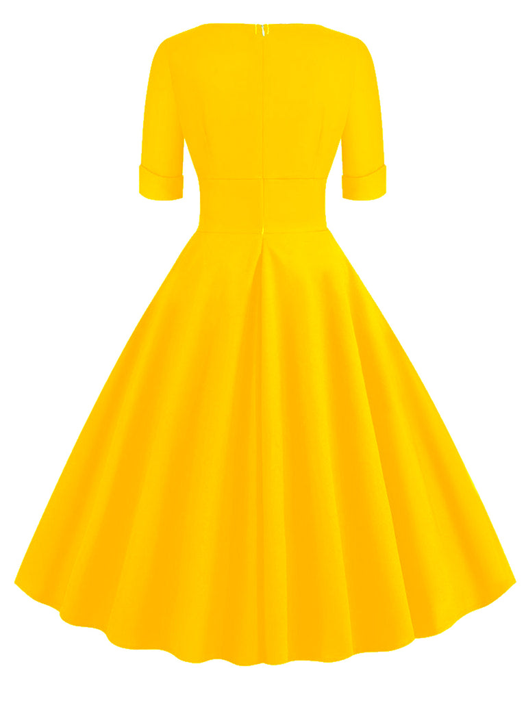 1950s Solid Sweetheart Fold Swing Dress