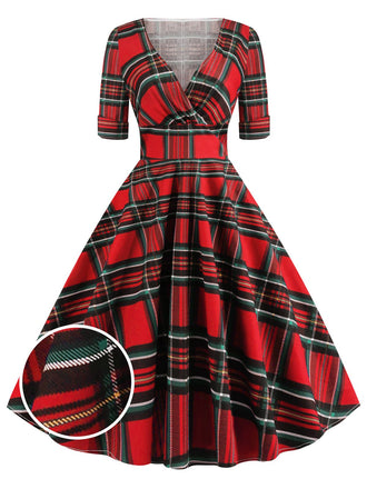 1950s Plaid Sweetheart Fold Swing Dress