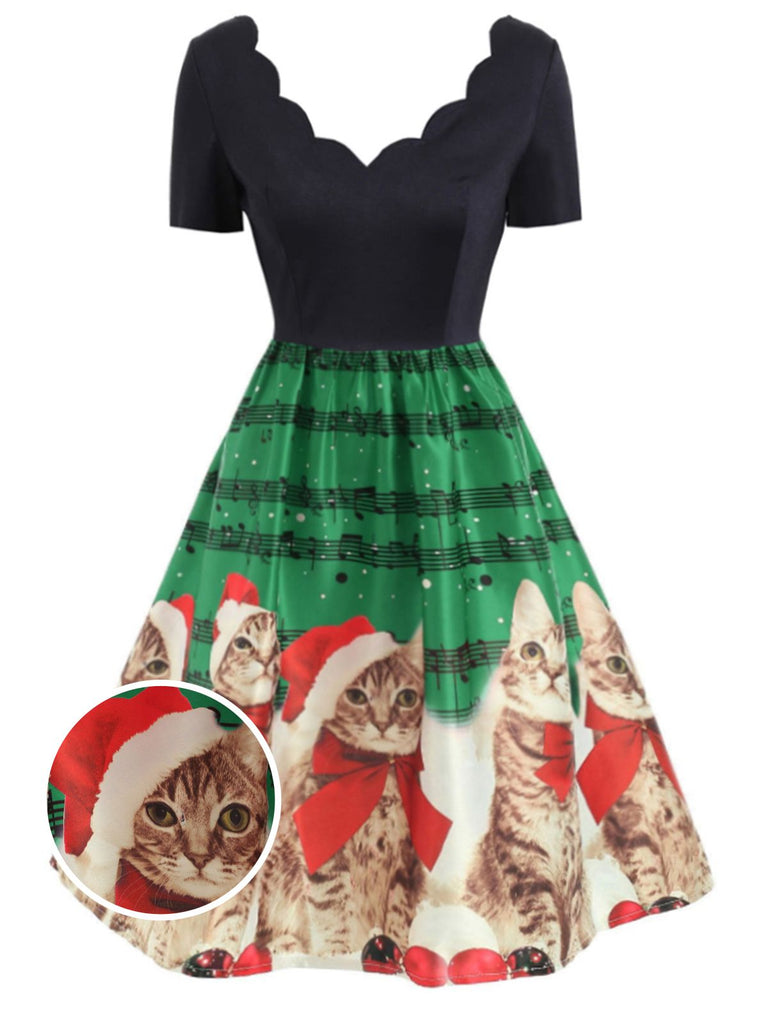 1950s Christmas Kitty Swing Dress