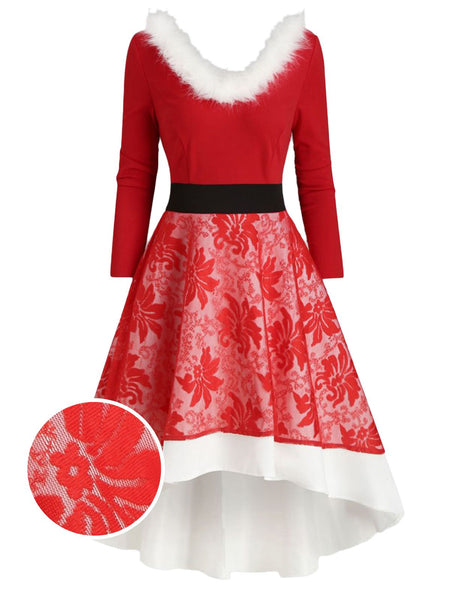Red 1950s Lace Patchwork Furry Dress – Retro Stage - Chic Vintage ...