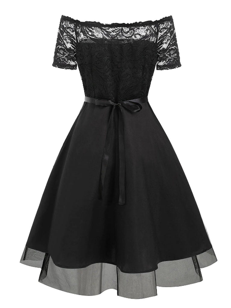 1950s Lace Off Shoulder Swing Dress