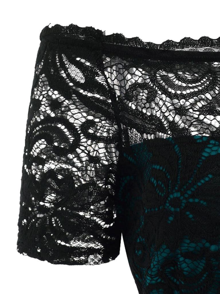 1950s Lace Off Shoulder Swing Dress