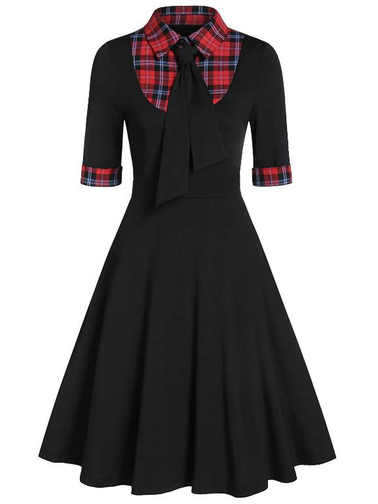 Black 1950s Plaid Patchwork Dress