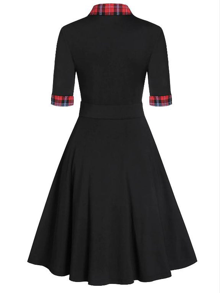 Black 1950s Plaid Patchwork Dress