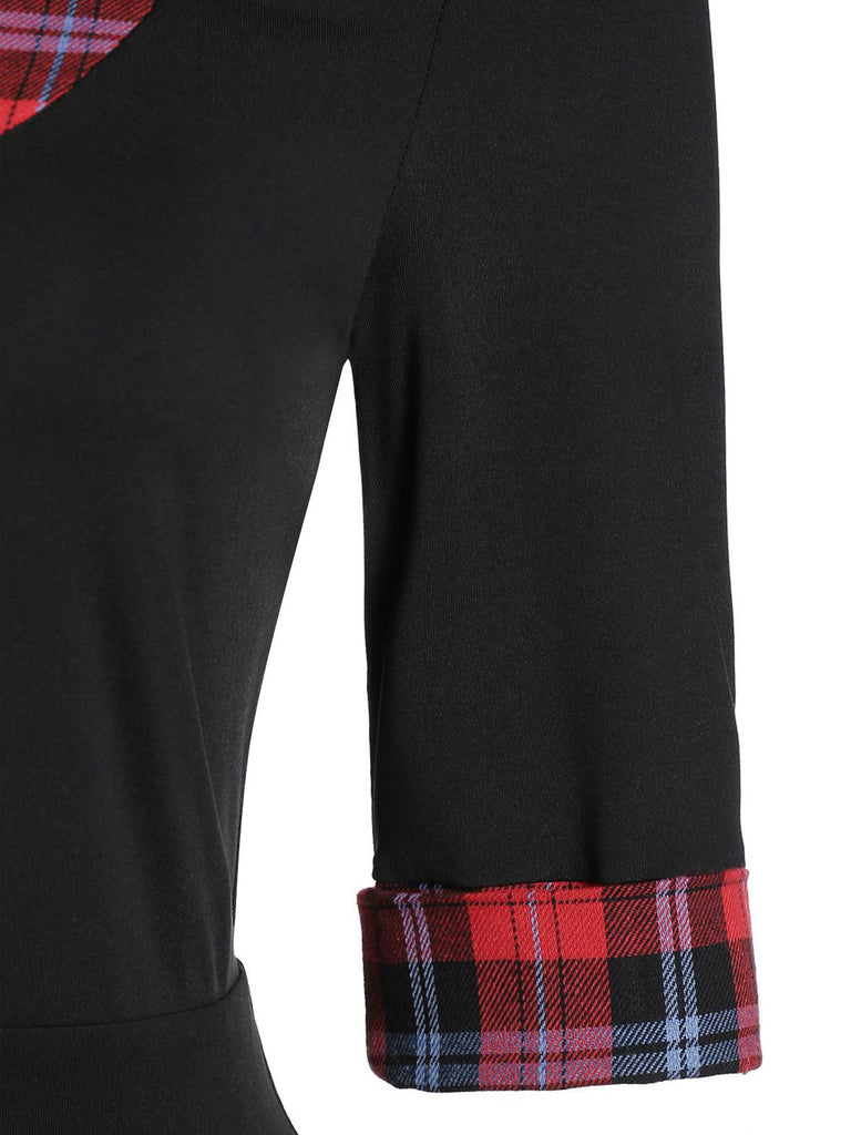 Black 1950s Plaid Patchwork Dress