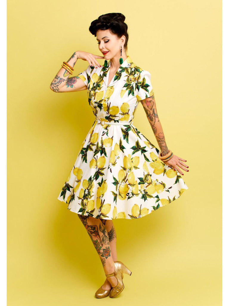 Yellow 1950s Lemon Bow Swing Dress