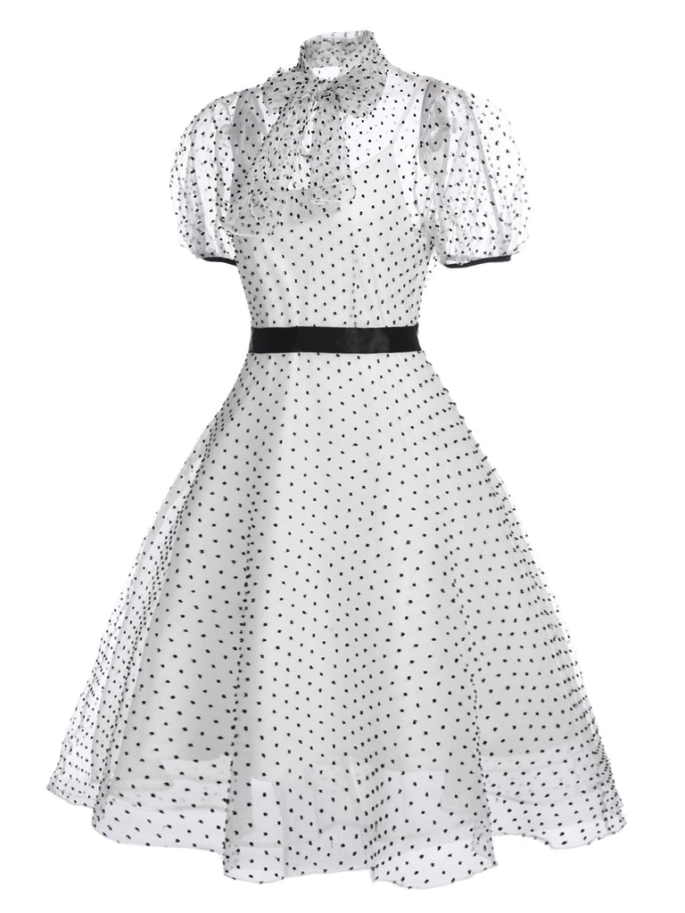 White 1950s Polka Dot Lining Dress – Retro Stage - Chic Vintage Dresses ...