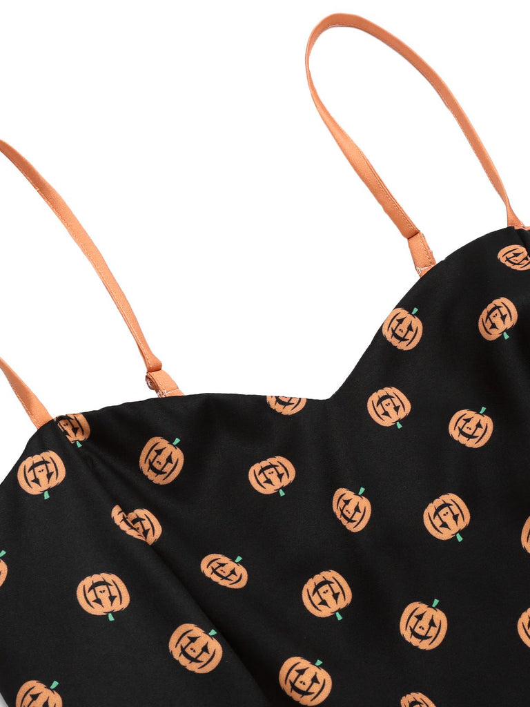 Black 1950s Pumpkins Romper & Skirt