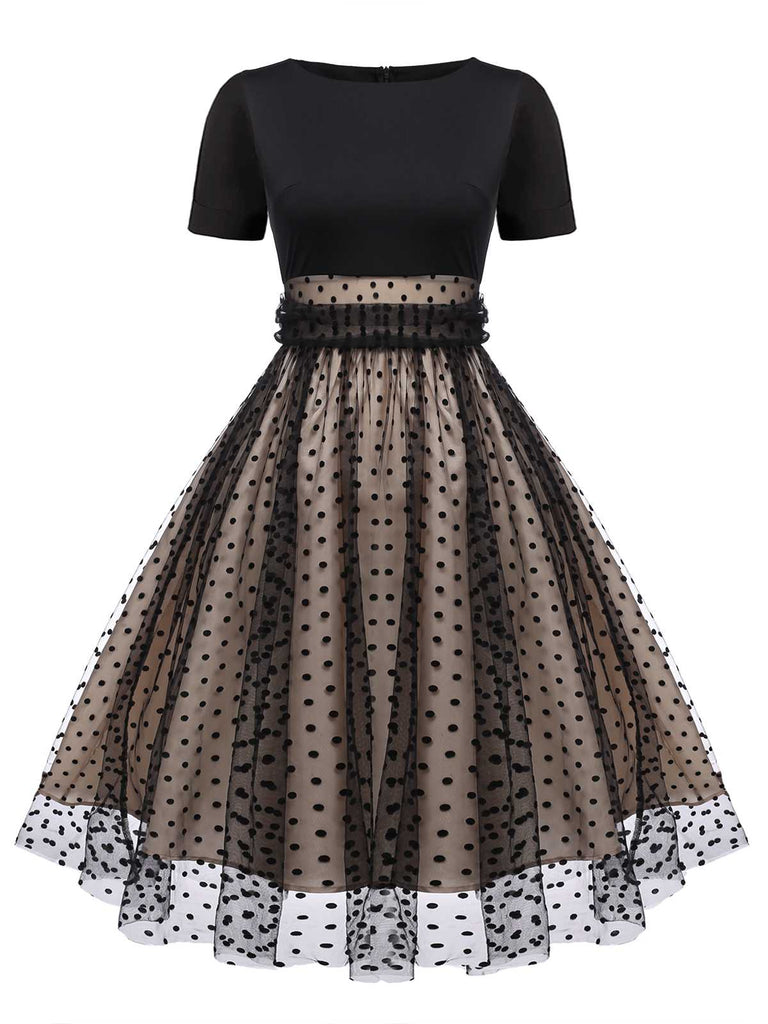Black 1950s Polka Dot Swing Vintage Dress | Retro Stage