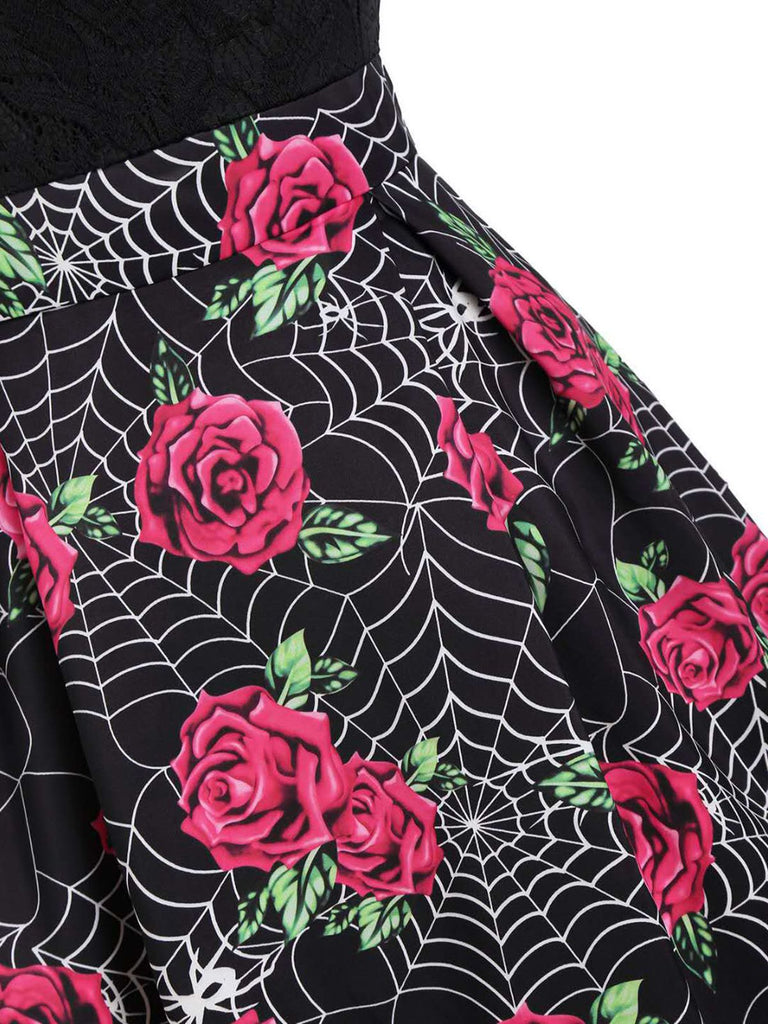 Black 1950s Rose Cobweb Costume Dress